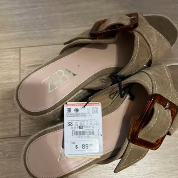 Zara Leather Platform Wedges with Tortoiseshell Buckle EUR 38 - Picture 9 of 9